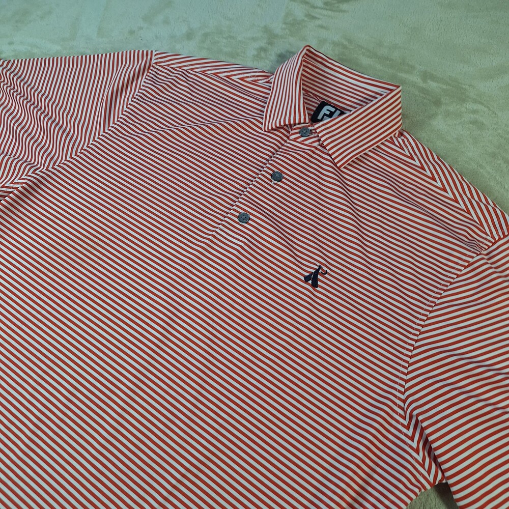 FootJoy Polo Shirt Mens Large Red Striped Performance Stretch Winchester Club